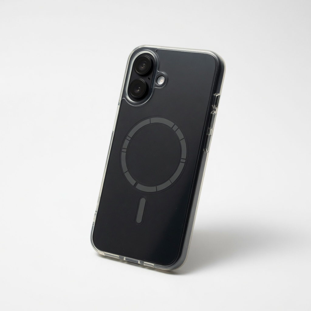 Fixture Slim Case for iPhone 16, clear MagSafe case on a black phone
